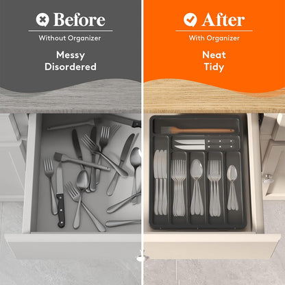 Silverware Organizer with Lid, Covered Utensil Tray, 12.6x11.8