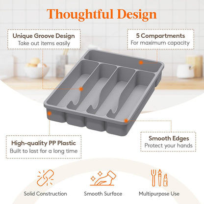 Silverware Organizer with Lid, Covered Utensil Tray, 12.6x11.8
