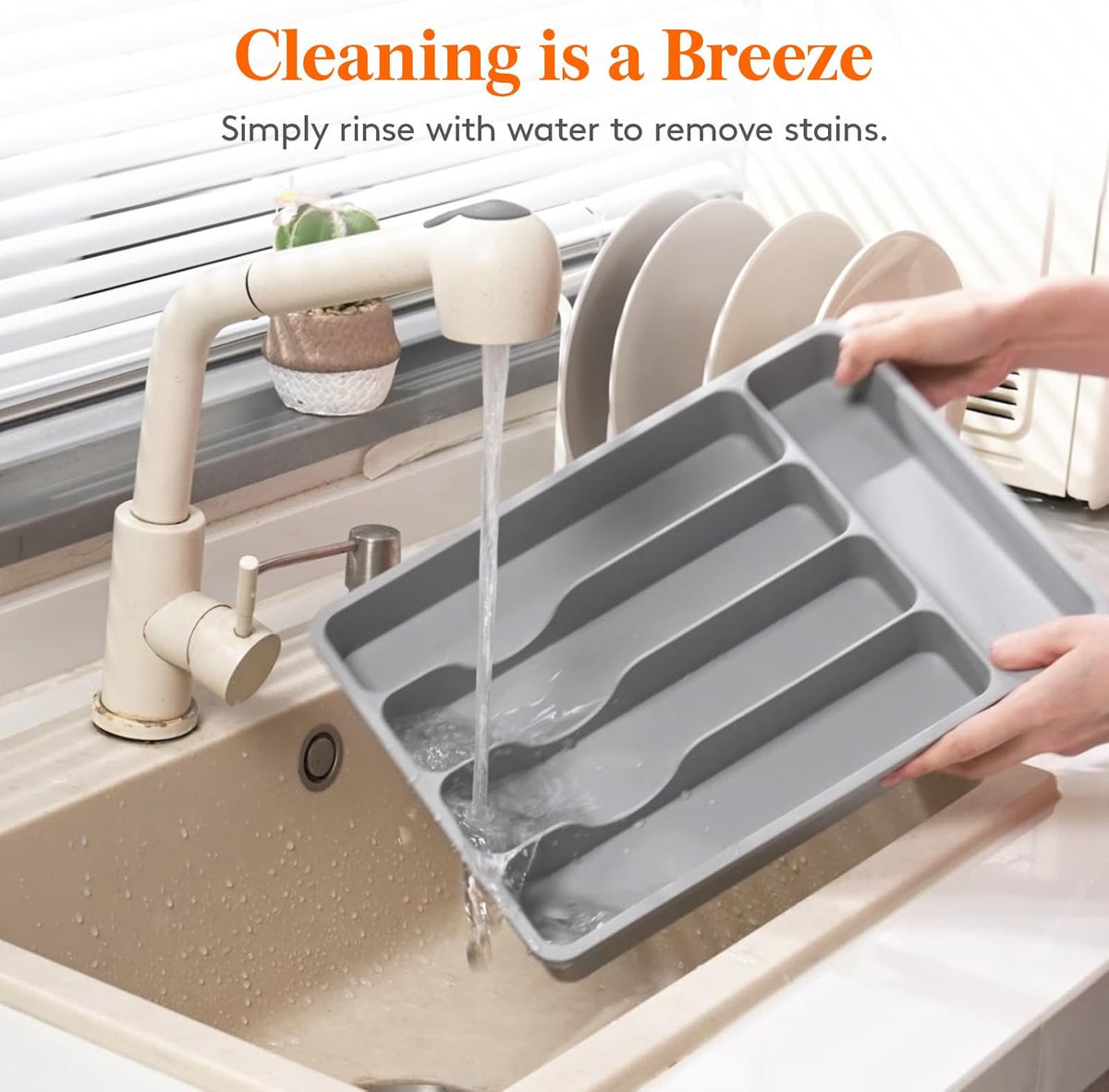 Silverware Organizer with Lid, Covered Utensil Tray, 12.6x11.8