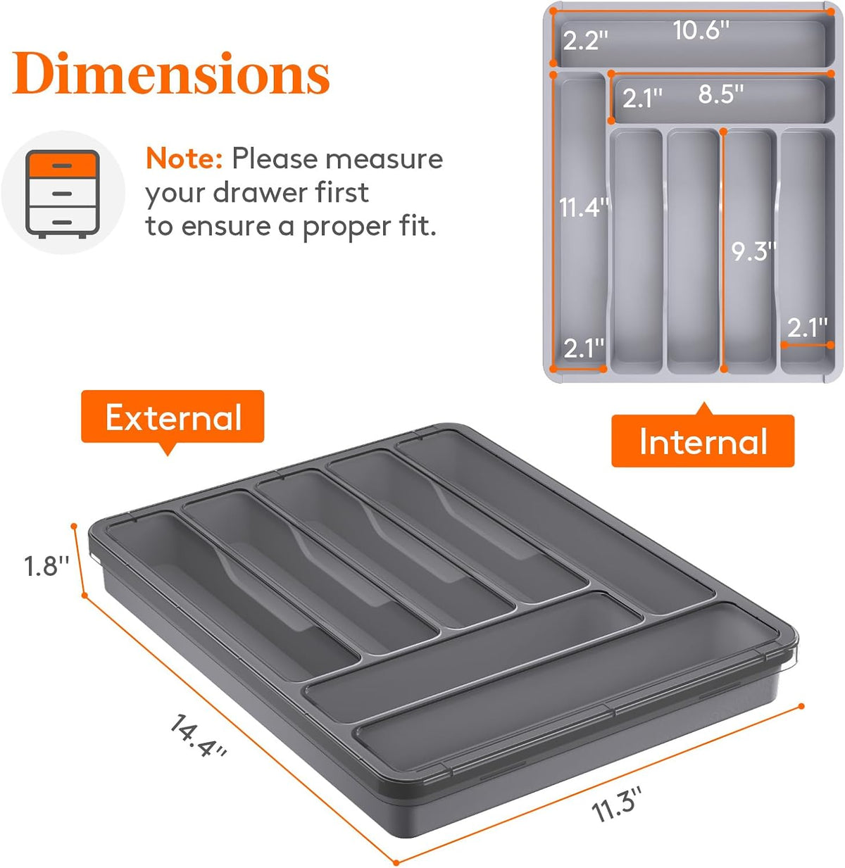 Silverware Organizer with Lid, Covered Utensil Tray, 12.6x11.8