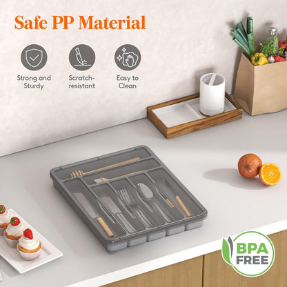 Silverware Organizer with Lid, Covered Utensil Tray, 12.6x11.8