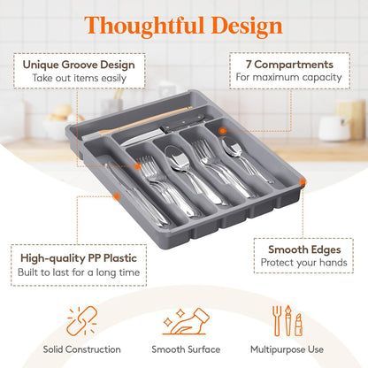 Silverware Organizer with Lid, Covered Utensil Tray, 12.6x11.8