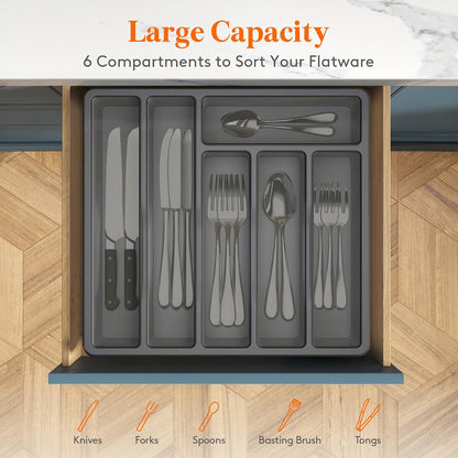 Silverware Organizer with Lid, Covered Utensil Tray, 12.6x11.8