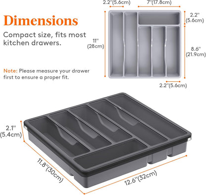 Silverware Organizer with Lid, Covered Utensil Tray, 12.6x11.8