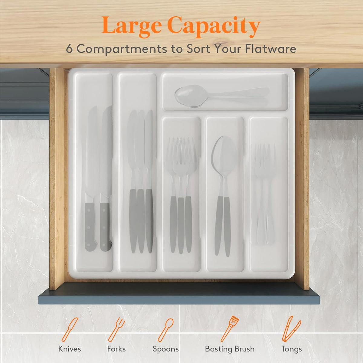 Silverware Organizer with Lid, Covered Utensil Tray, 12.6x11.8