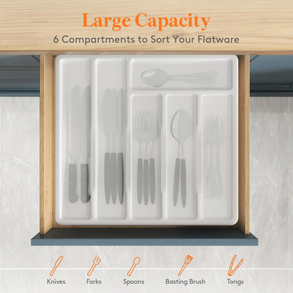 Silverware Organizer with Lid, Covered Utensil Tray, 12.6x11.8