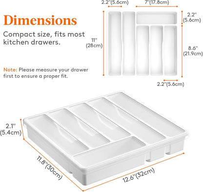 Silverware Organizer with Lid, Covered Utensil Tray, 12.6x11.8