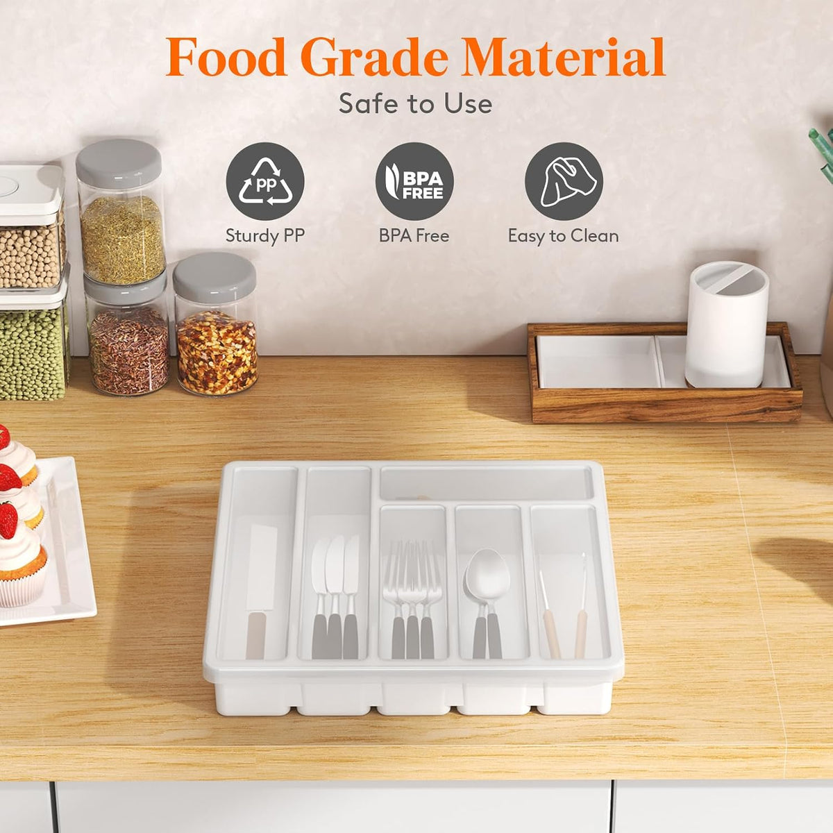 Silverware Organizer with Lid, Covered Utensil Tray, 12.6x11.8