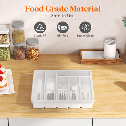 Silverware Organizer with Lid, Covered Utensil Tray, 12.6x11.8
