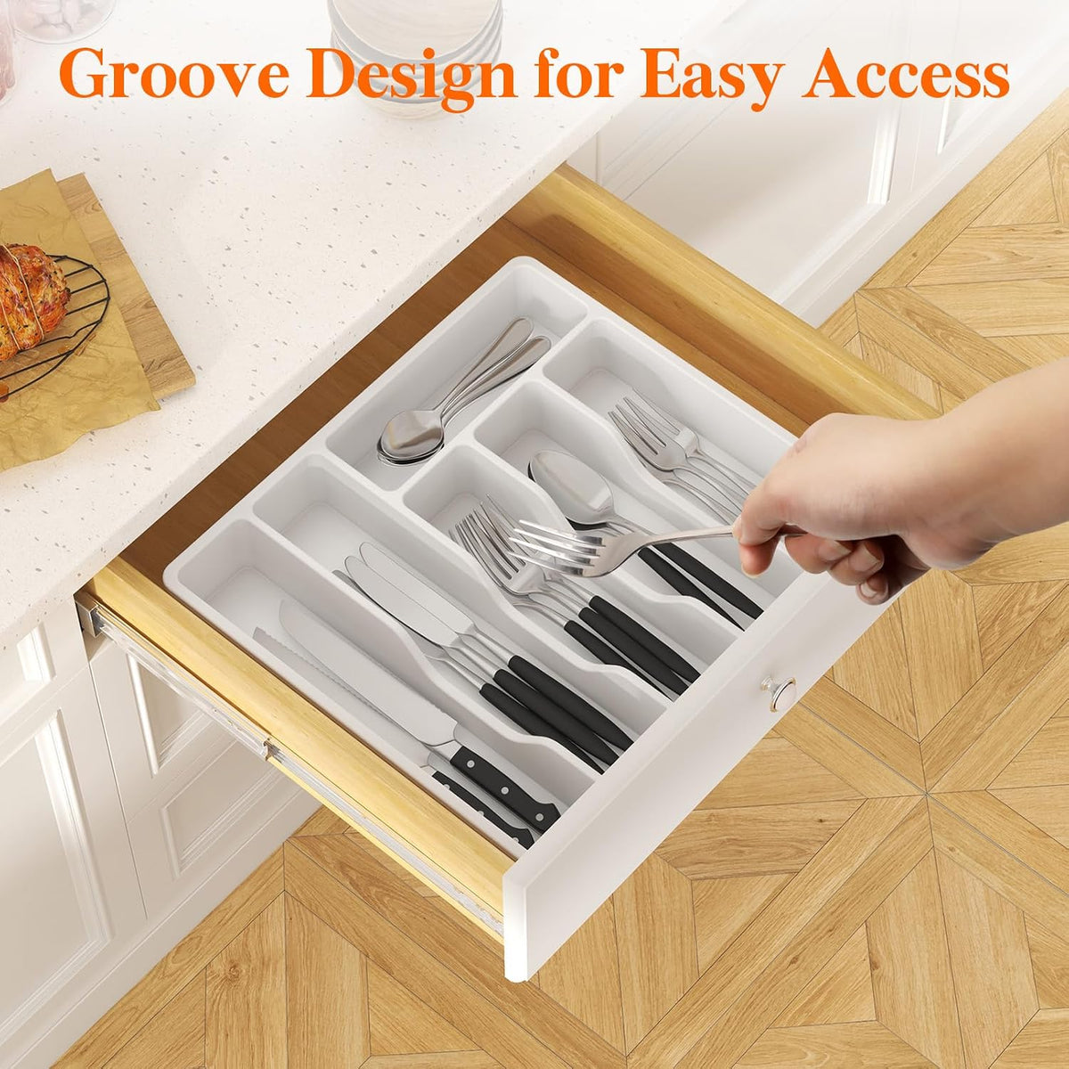 Silverware Organizer with Lid, Covered Utensil Tray, 12.6x11.8