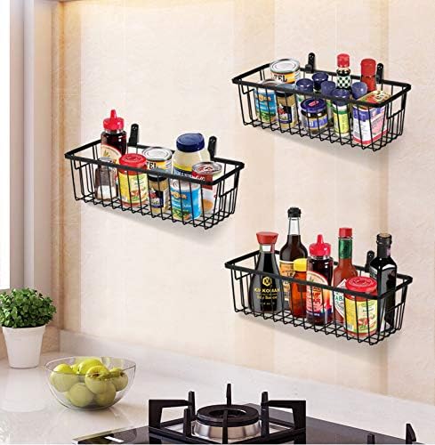 SheeChung Farmhouse Metal Wire Bin Basket with Wall Mount - Small, - Portable Hanging Wall Basket, Rustic Home Storage Organizer for Cabinets, Pantry, Closets, Bathroom, Kitchen,Bedroom(Black)