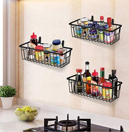 SheeChung Farmhouse Metal Wire Bin Basket with Wall Mount - Small, - Portable Hanging Wall Basket, Rustic Home Storage Organizer for Cabinets, Pantry, Closets, Bathroom, Kitchen,Bedroom(Black)