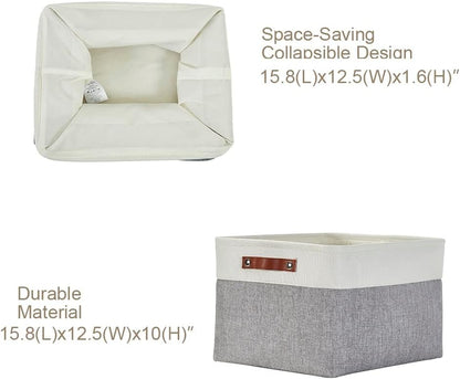 DECOMOMO Storage Bins, Large Fabric Storage Baskets for Shelves, Decorative Linen Closet Organizer, 15 x 11 x 9.5 inches (Beige & White, 3 Pack)