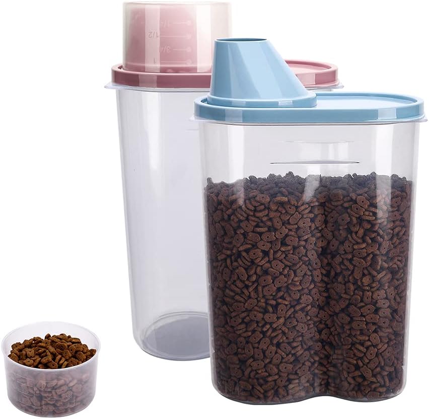 2 Pack 2lb/2.5L Pet Food Storage Container with Measuring Cup, Can Covers and Bowl for Small Dog, Cat, Waterproof-BPA Free
