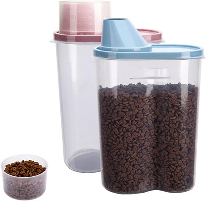2 Pack 2lb/2.5L Pet Food Storage Container with Measuring Cup, Can Covers and Bowl for Small Dog, Cat, Waterproof-BPA Free