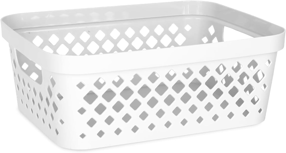 Glad Plastic Baskets for Organizing, Set of 6 | Pantry Storage for Under Counter, Linen Closet, and Bathroom | Nesting Shelf Bins with Handles, 1 Gallon, Grey