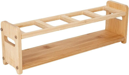 SUPERFINDINGS 4 Holes Wooden Kitchen Spice Bottle Organizer Rack 35.2x8x11cm Rectangle Slot Oil Vinegar Bottle Storage Display Rack Minimalism Kitchen Dispenser Olive Jar Standing Shelf Rack