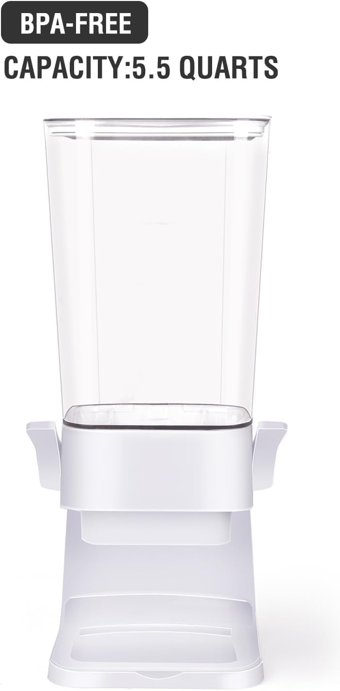 Cereal Dispenser Countertop,5.5L Cereal Containers Storage Dispenser for Pantry,Dry Food Storage Rice Containers,Candy Dispenser,Snack Organizer Machine for Grains, Nuts,Oatmeal, Pet Food White