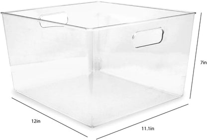Isaac Jacobs 3-Pack Large Clear Storage Bins with Handles, Plastic Organizer for Home, Room, Office, Fridge, Kitchen/Pantry Non-Slip Container Set, Food Safe, BPA Free (3-Pack, Large)