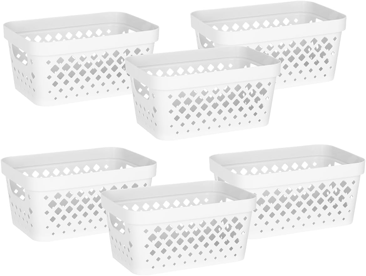 Glad Plastic Baskets for Organizing, Set of 6 | Pantry Storage for Under Counter, Linen Closet, and Bathroom | Nesting Shelf Bins with Handles, 1 Gallon, Grey