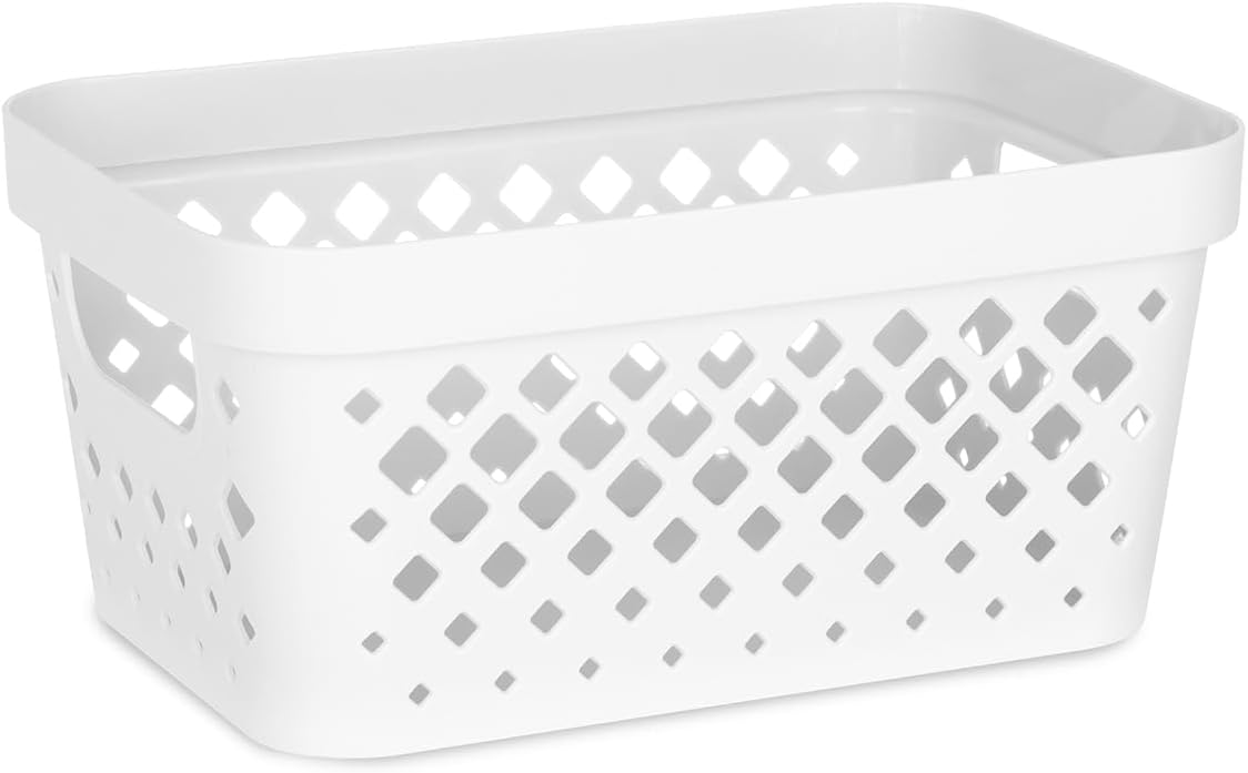 Glad Plastic Baskets for Organizing, Set of 6 | Pantry Storage for Under Counter, Linen Closet, and Bathroom | Nesting Shelf Bins with Handles, 1 Gallon, Grey