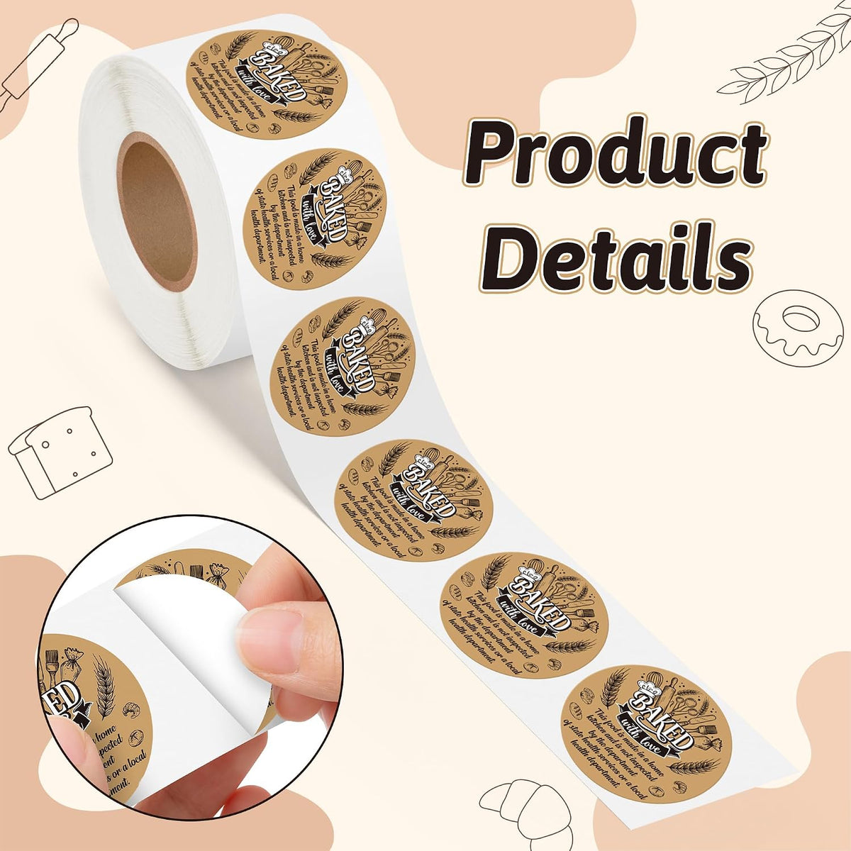 Cottage Food Law Labels Stickers - 500 Count Homemade with Love Adhesive Round Decal Roll, Made in a Home Kitchen Inspection Statement Thermal Printed for Baked Food Packaging (2 x 2 Inch)