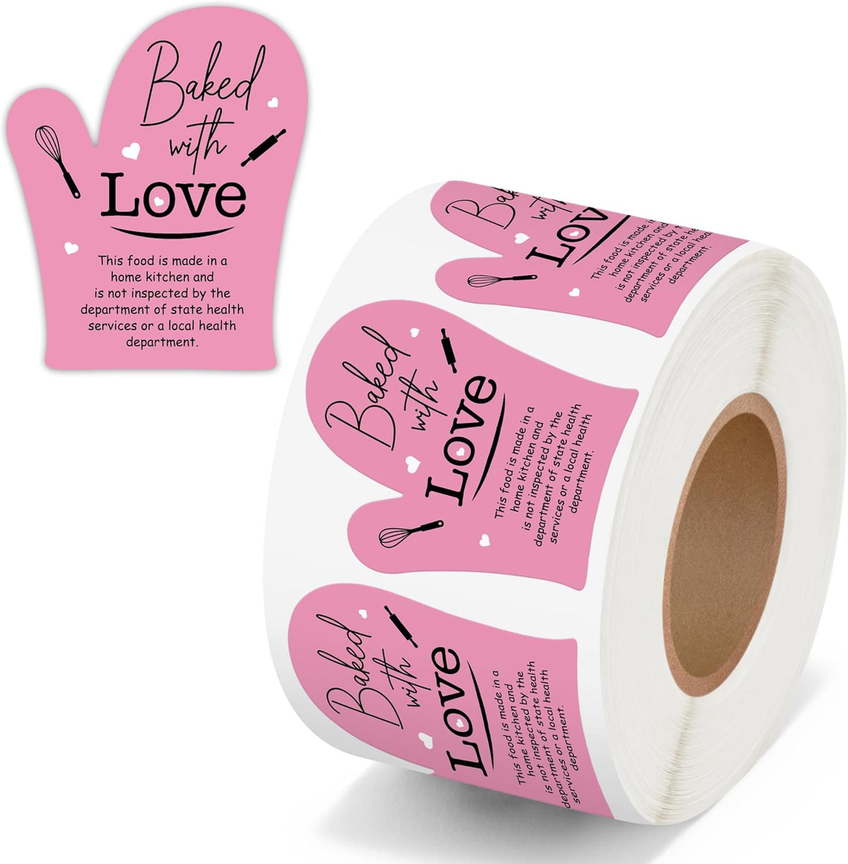 Cottage Food Law Labels Stickers - 500 Count Homemade with Love Adhesive Round Decal Roll, Made in a Home Kitchen Inspection Statement Thermal Printed for Baked Food Packaging (2 x 2 Inch)