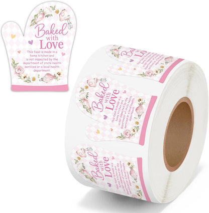 Cottage Food Law Labels Stickers - 500 Count Homemade with Love Adhesive Round Decal Roll, Made in a Home Kitchen Inspection Statement Thermal Printed for Baked Food Packaging (2 x 2 Inch)