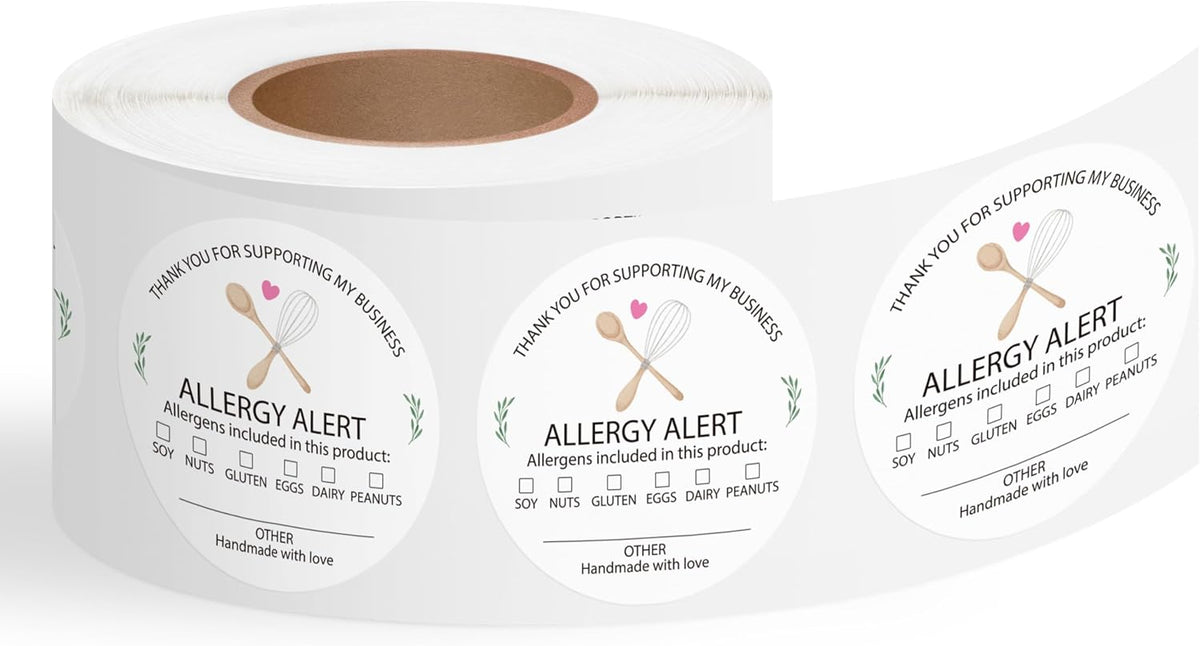 Cottage Food Law Labels Stickers - 500 Count Homemade with Love Adhesive Round Decal Roll, Made in a Home Kitchen Inspection Statement Thermal Printed for Baked Food Packaging (2 x 2 Inch)