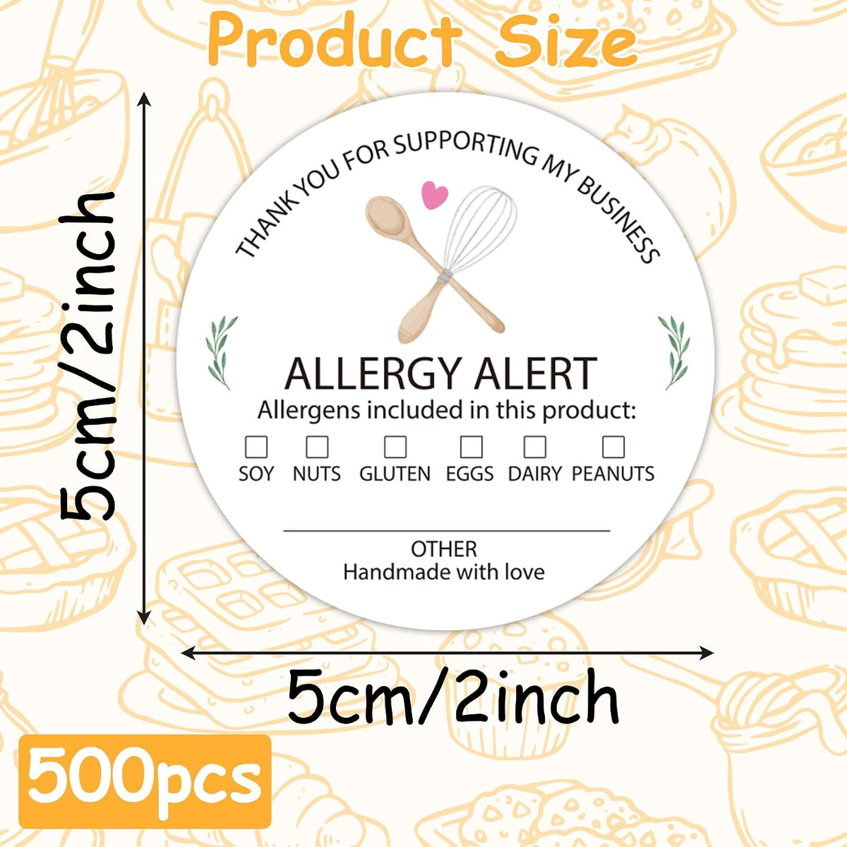 Cottage Food Law Labels Stickers - 500 Count Homemade with Love Adhesive Round Decal Roll, Made in a Home Kitchen Inspection Statement Thermal Printed for Baked Food Packaging (2 x 2 Inch)