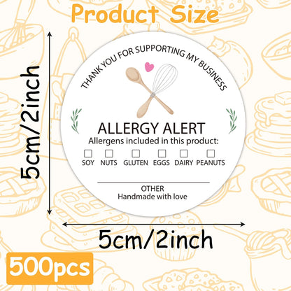 Cottage Food Law Labels Stickers - 500 Count Homemade with Love Adhesive Round Decal Roll, Made in a Home Kitchen Inspection Statement Thermal Printed for Baked Food Packaging (2 x 2 Inch)