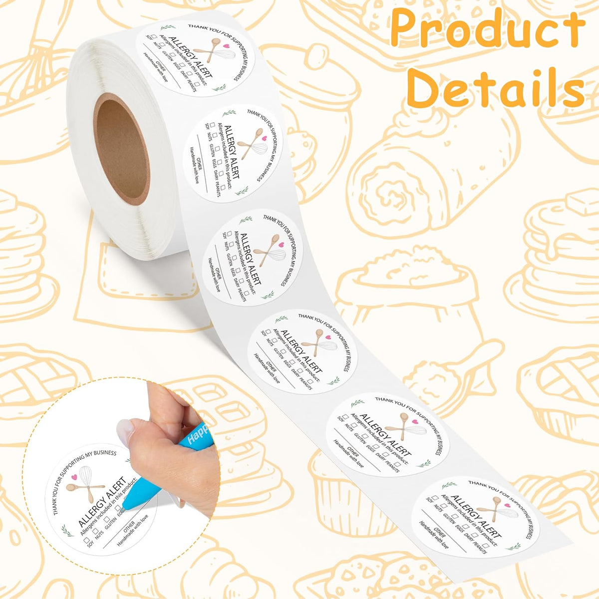 Cottage Food Law Labels Stickers - 500 Count Homemade with Love Adhesive Round Decal Roll, Made in a Home Kitchen Inspection Statement Thermal Printed for Baked Food Packaging (2 x 2 Inch)