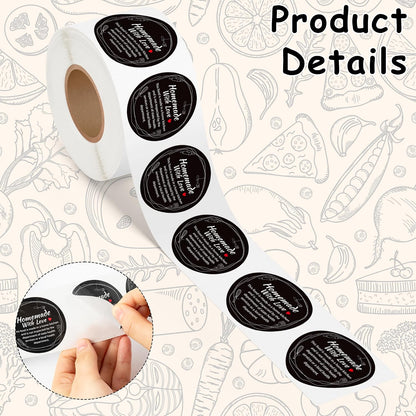Cottage Food Law Labels Stickers - 500 Count Homemade with Love Adhesive Round Decal Roll, Made in a Home Kitchen Inspection Statement Thermal Printed for Baked Food Packaging (2 x 2 Inch)