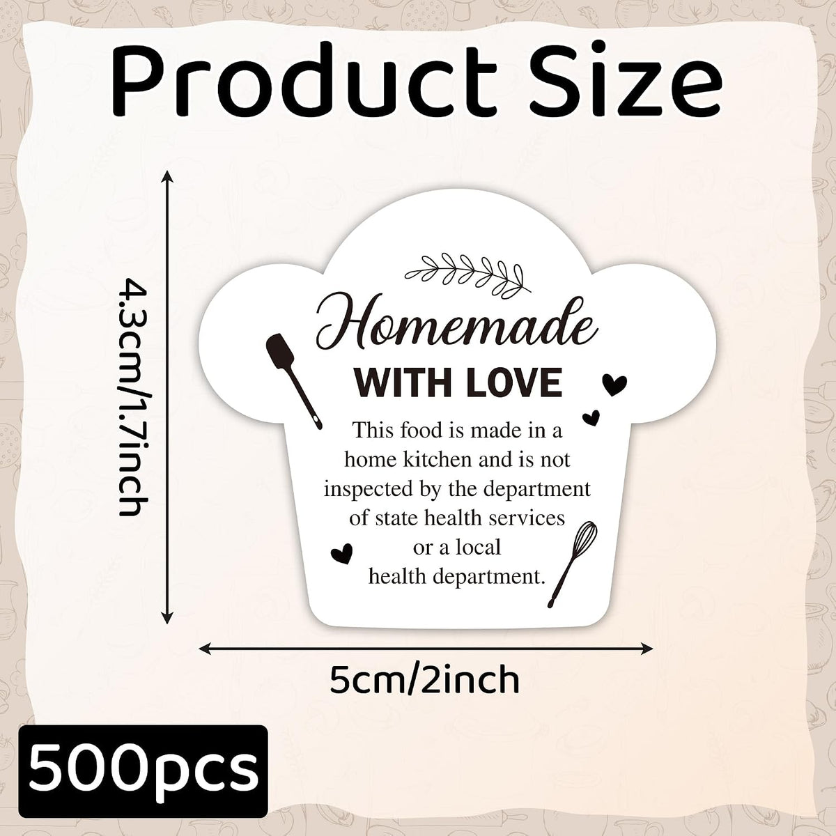 Cottage Food Law Labels Stickers - 500 Count Homemade with Love Adhesive Round Decal Roll, Made in a Home Kitchen Inspection Statement Thermal Printed for Baked Food Packaging (2 x 2 Inch)