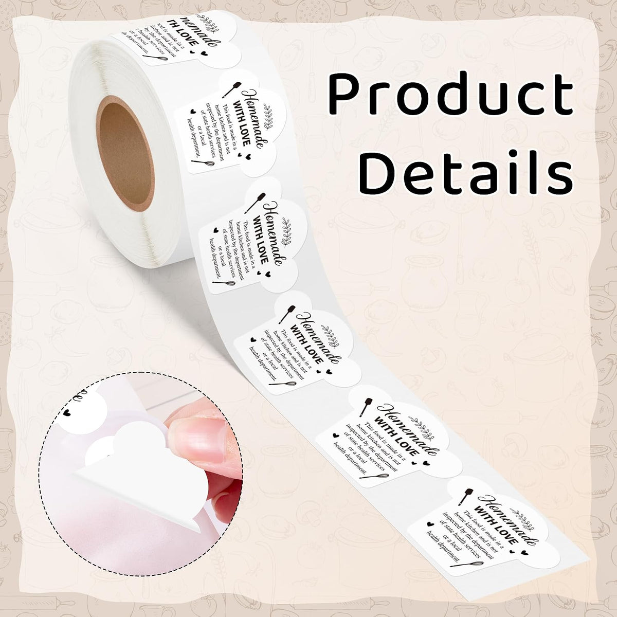 Cottage Food Law Labels Stickers - 500 Count Homemade with Love Adhesive Round Decal Roll, Made in a Home Kitchen Inspection Statement Thermal Printed for Baked Food Packaging (2 x 2 Inch)