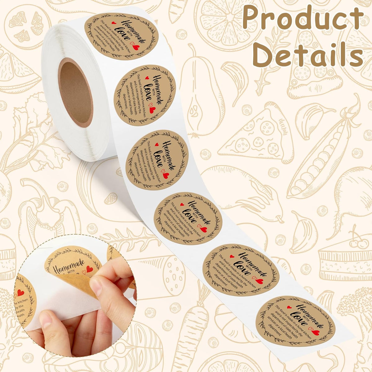 Cottage Food Law Labels Stickers - 500 Count Homemade with Love Adhesive Round Decal Roll, Made in a Home Kitchen Inspection Statement Thermal Printed for Baked Food Packaging (2 x 2 Inch)