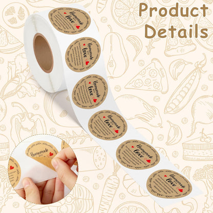 Cottage Food Law Labels Stickers - 500 Count Homemade with Love Adhesive Round Decal Roll, Made in a Home Kitchen Inspection Statement Thermal Printed for Baked Food Packaging (2 x 2 Inch)