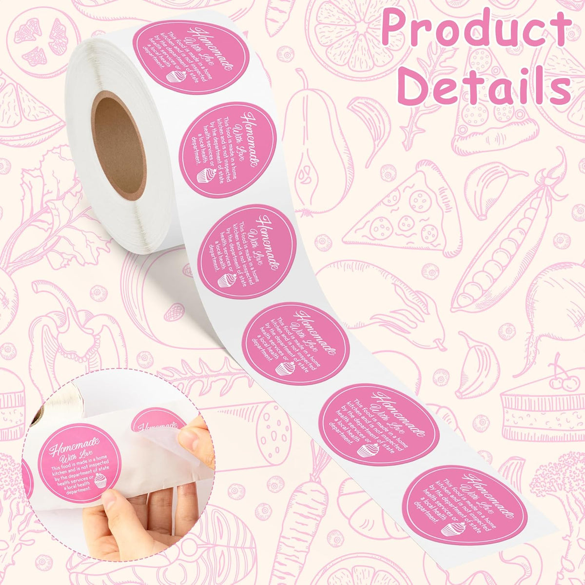 Cottage Food Law Labels Stickers - 500 Count Homemade with Love Adhesive Round Decal Roll, Made in a Home Kitchen Inspection Statement Thermal Printed for Baked Food Packaging (2 x 2 Inch)