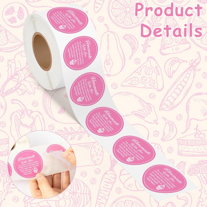 Cottage Food Law Labels Stickers - 500 Count Homemade with Love Adhesive Round Decal Roll, Made in a Home Kitchen Inspection Statement Thermal Printed for Baked Food Packaging (2 x 2 Inch)