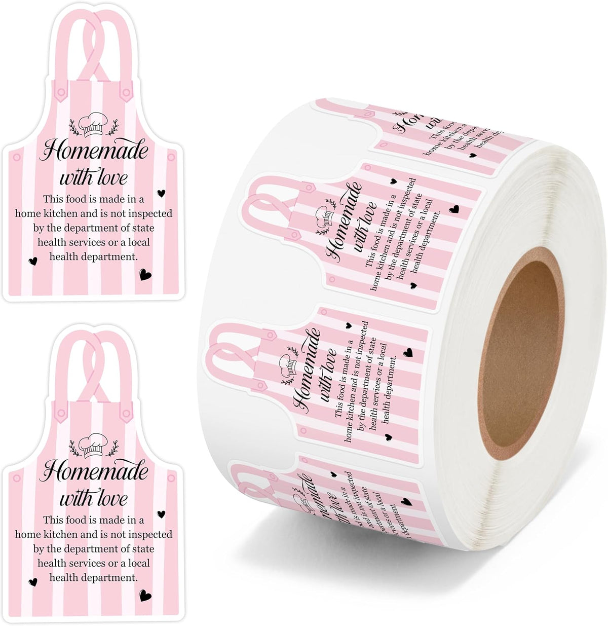 Cottage Food Law Labels Stickers - 500 Count Homemade with Love Adhesive Round Decal Roll, Made in a Home Kitchen Inspection Statement Thermal Printed for Baked Food Packaging (2 x 2 Inch)