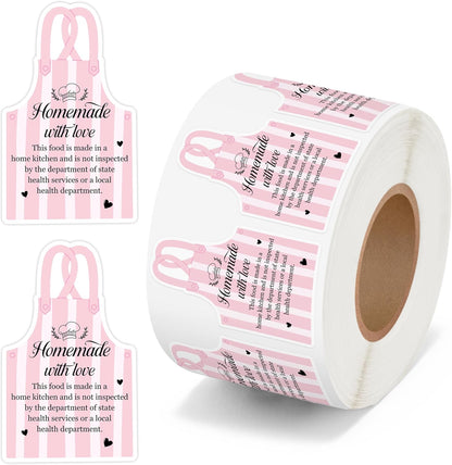 Cottage Food Law Labels Stickers - 500 Count Homemade with Love Adhesive Round Decal Roll, Made in a Home Kitchen Inspection Statement Thermal Printed for Baked Food Packaging (2 x 2 Inch)