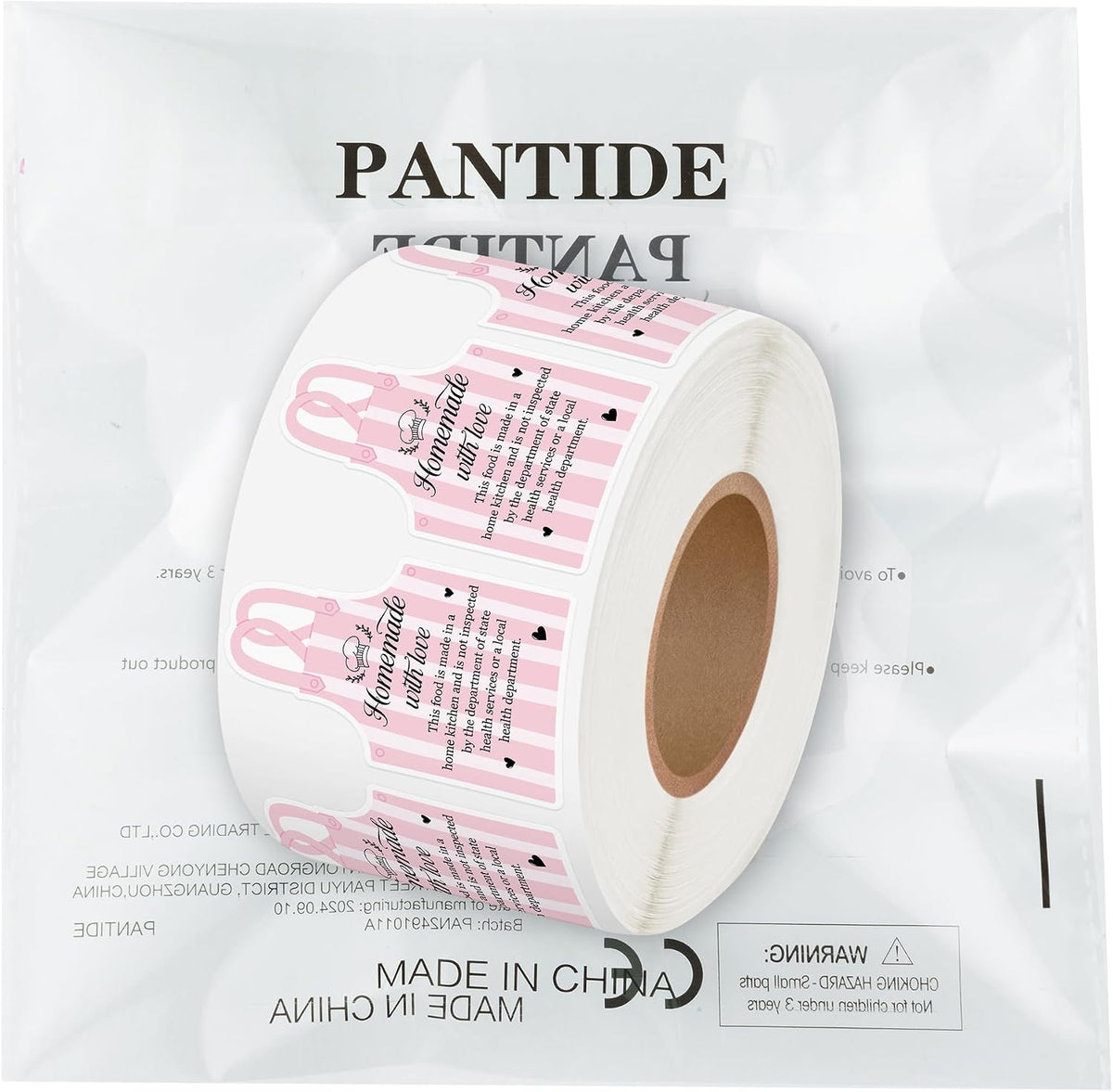 Cottage Food Law Labels Stickers - 500 Count Homemade with Love Adhesive Round Decal Roll, Made in a Home Kitchen Inspection Statement Thermal Printed for Baked Food Packaging (2 x 2 Inch)