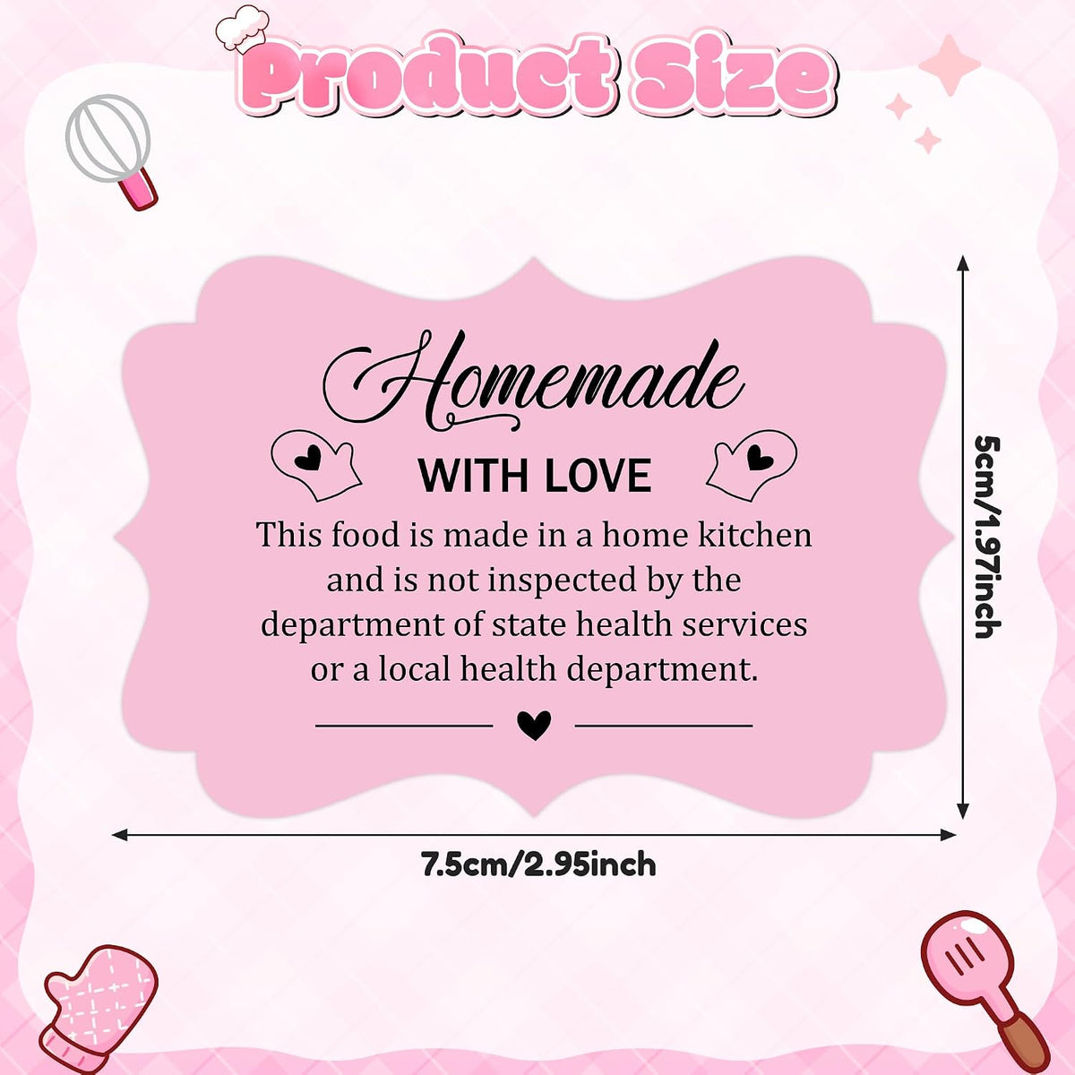 Cottage Food Law Labels Stickers - 500 Count Homemade with Love Adhesive Round Decal Roll, Made in a Home Kitchen Inspection Statement Thermal Printed for Baked Food Packaging (2 x 2 Inch)