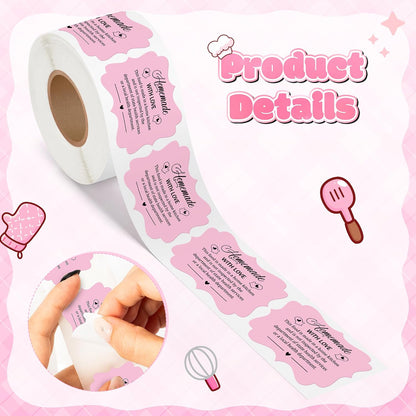 Cottage Food Law Labels Stickers - 500 Count Homemade with Love Adhesive Round Decal Roll, Made in a Home Kitchen Inspection Statement Thermal Printed for Baked Food Packaging (2 x 2 Inch)