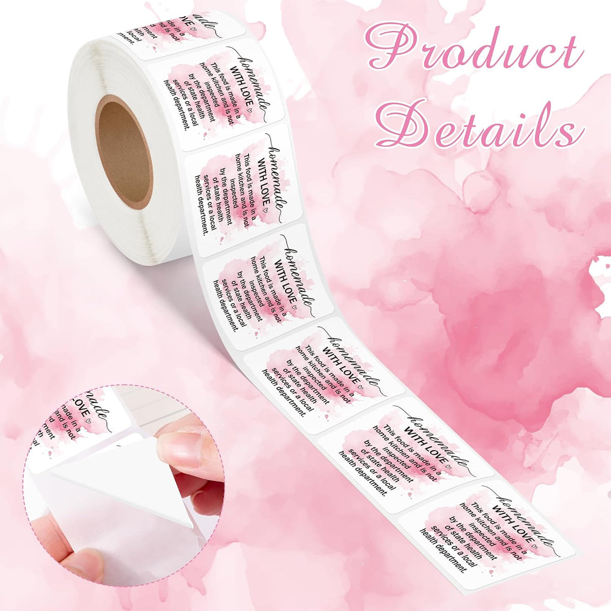 Cottage Food Law Labels Stickers - 500 Count Homemade with Love Adhesive Round Decal Roll, Made in a Home Kitchen Inspection Statement Thermal Printed for Baked Food Packaging (2 x 2 Inch)