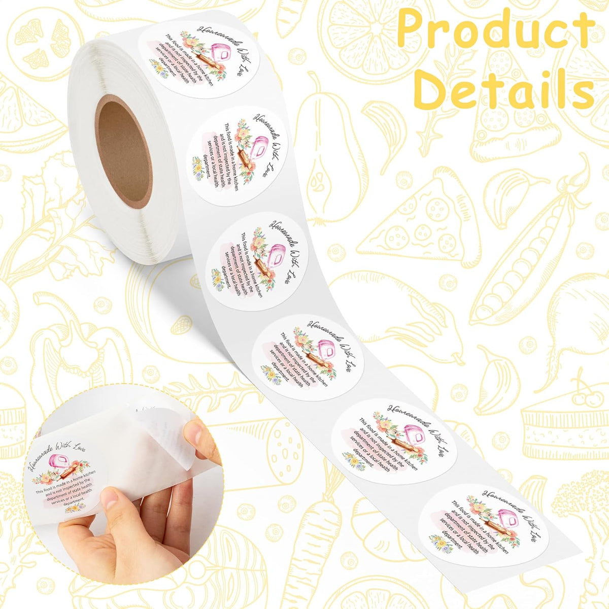 Cottage Food Law Labels Stickers - 500 Count Homemade with Love Adhesive Round Decal Roll, Made in a Home Kitchen Inspection Statement Thermal Printed for Baked Food Packaging (2 x 2 Inch)