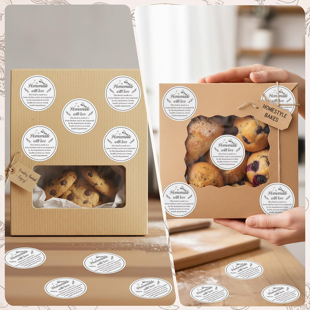 Cottage Food Law Labels Stickers - 500 Count Homemade with Love Adhesive Round Decal Roll, Made in a Home Kitchen Inspection Statement Thermal Printed for Baked Food Packaging (2 x 2 Inch)