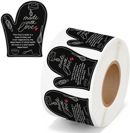 Cottage Food Law Labels Stickers - 500 Count Homemade with Love Adhesive Round Decal Roll, Made in a Home Kitchen Inspection Statement Thermal Printed for Baked Food Packaging (2 x 2 Inch)