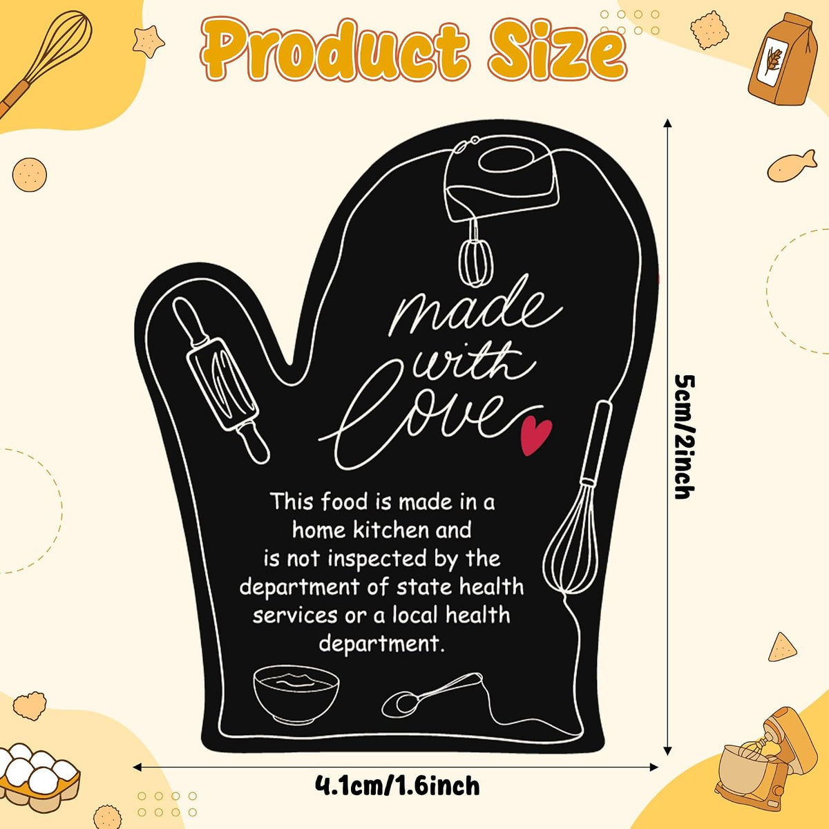 Cottage Food Law Labels Stickers - 500 Count Homemade with Love Adhesive Round Decal Roll, Made in a Home Kitchen Inspection Statement Thermal Printed for Baked Food Packaging (2 x 2 Inch)