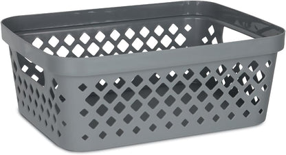 Glad Plastic Baskets for Organizing, Set of 6 | Pantry Storage for Under Counter, Linen Closet, and Bathroom | Nesting Shelf Bins with Handles, 1 Gallon, Grey
